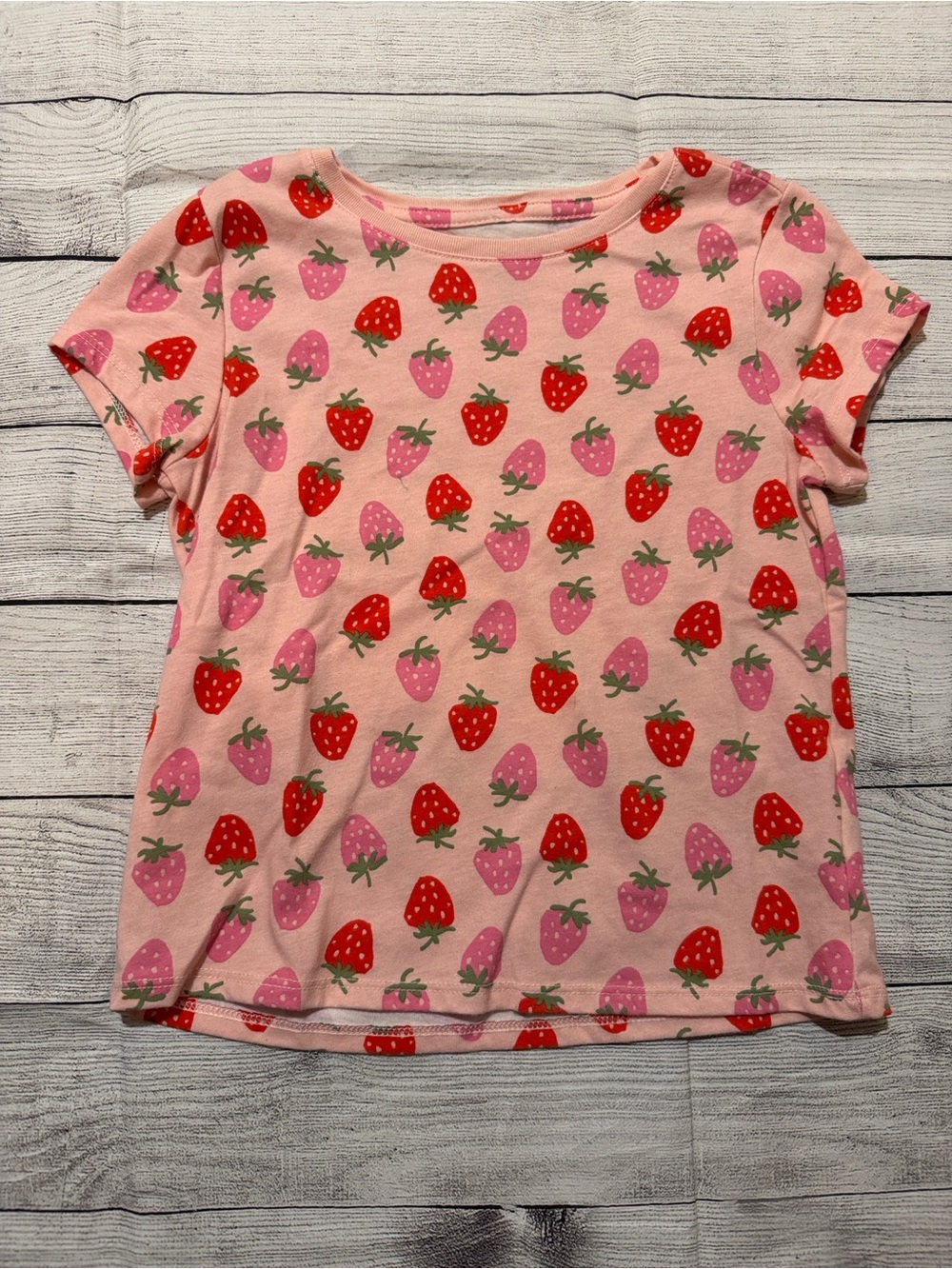 wonder nation Pink Strawberry Print Short Sleeve Shirt size Small